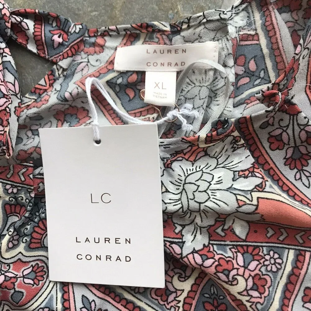 Lauren Conrad Sz XL Dress Cold Shoulder Mandala Floral Boho Ruffle Romantic READ - Picture 5 of 8